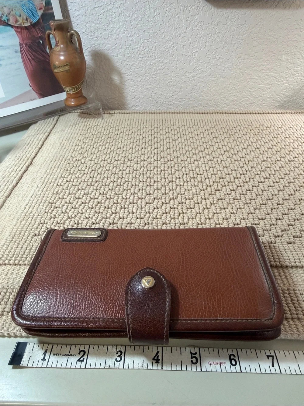 Vintage Liz Claiborne Brown Leather Checkbook Wallet Snap Closure
